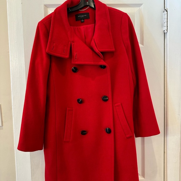 Like New Red Wool Ann Taylor coat size large petite - Picture 1 of 9